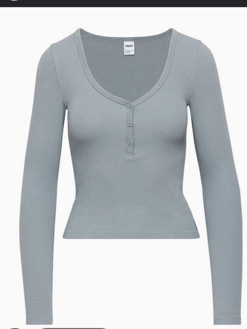 TNA Ribbed Henley Long-Sleeve Top — Dusty Blue